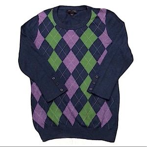 Banana Republic Navy Purple & Green Argyle Sweater